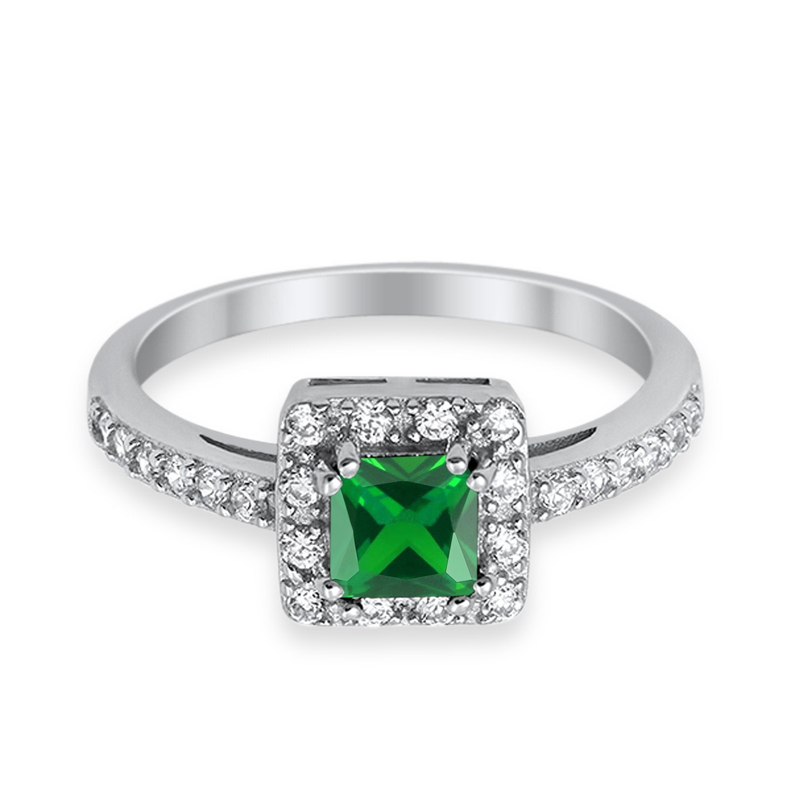 Halo Engagement Ring Princess Cut Simulated CZ 925 Sterling Silver