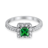 Halo Engagement Ring Princess Cut Simulated CZ 925 Sterling Silver