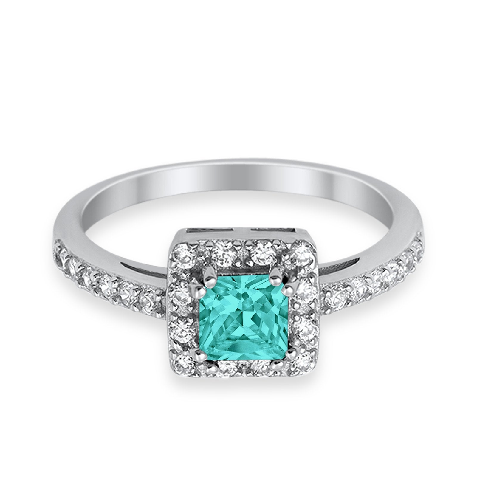 Halo Engagement Ring Princess Cut Simulated CZ 925 Sterling Silver