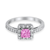 Halo Engagement Ring Princess Cut Simulated CZ 925 Sterling Silver
