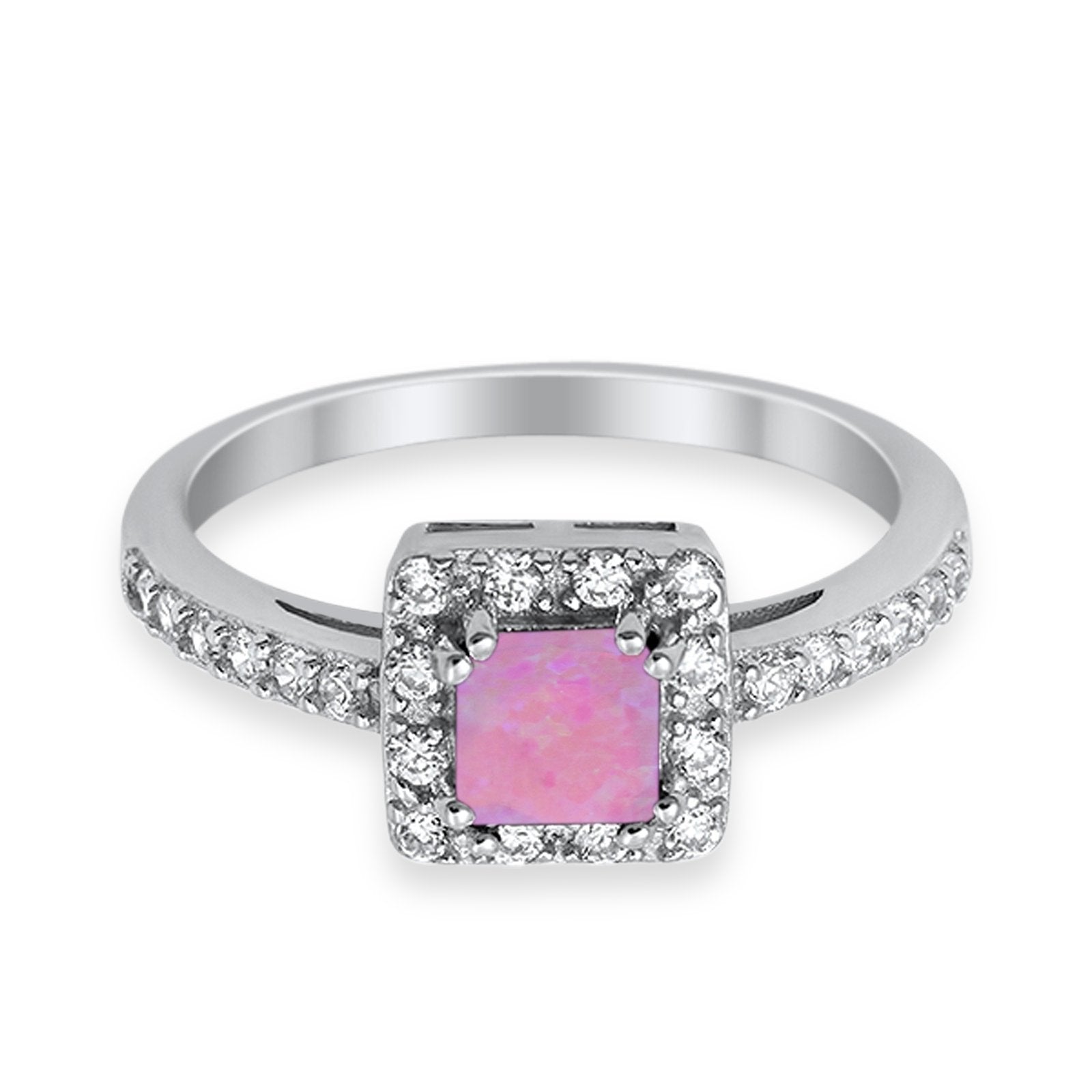 Halo Engagement Ring Princess Cut Simulated CZ 925 Sterling Silver