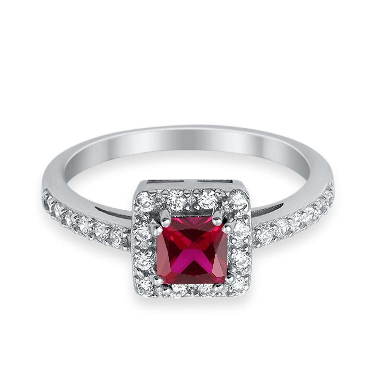 Halo Engagement Ring Princess Cut Simulated CZ 925 Sterling Silver