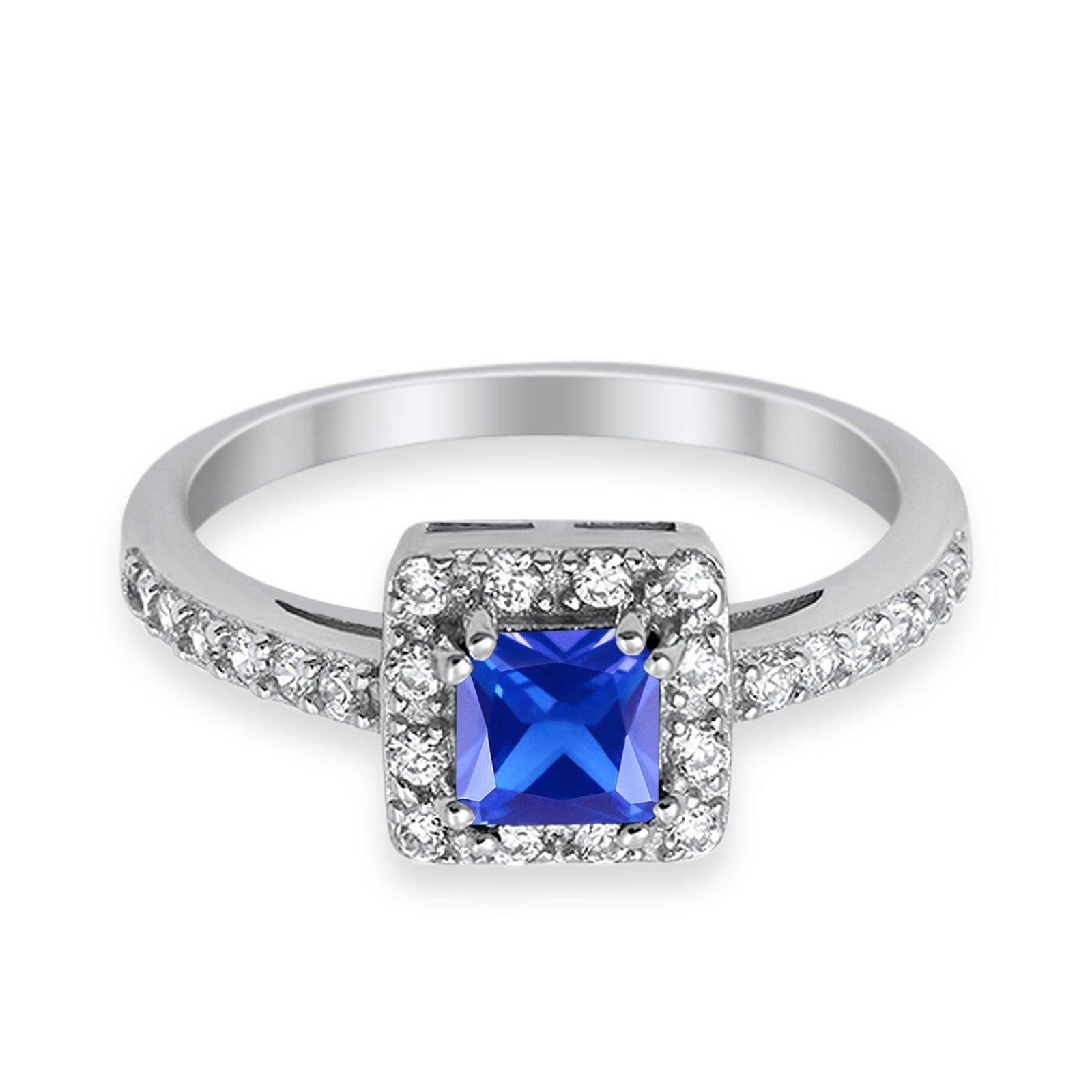 Halo Engagement Ring Princess Cut Simulated CZ 925 Sterling Silver