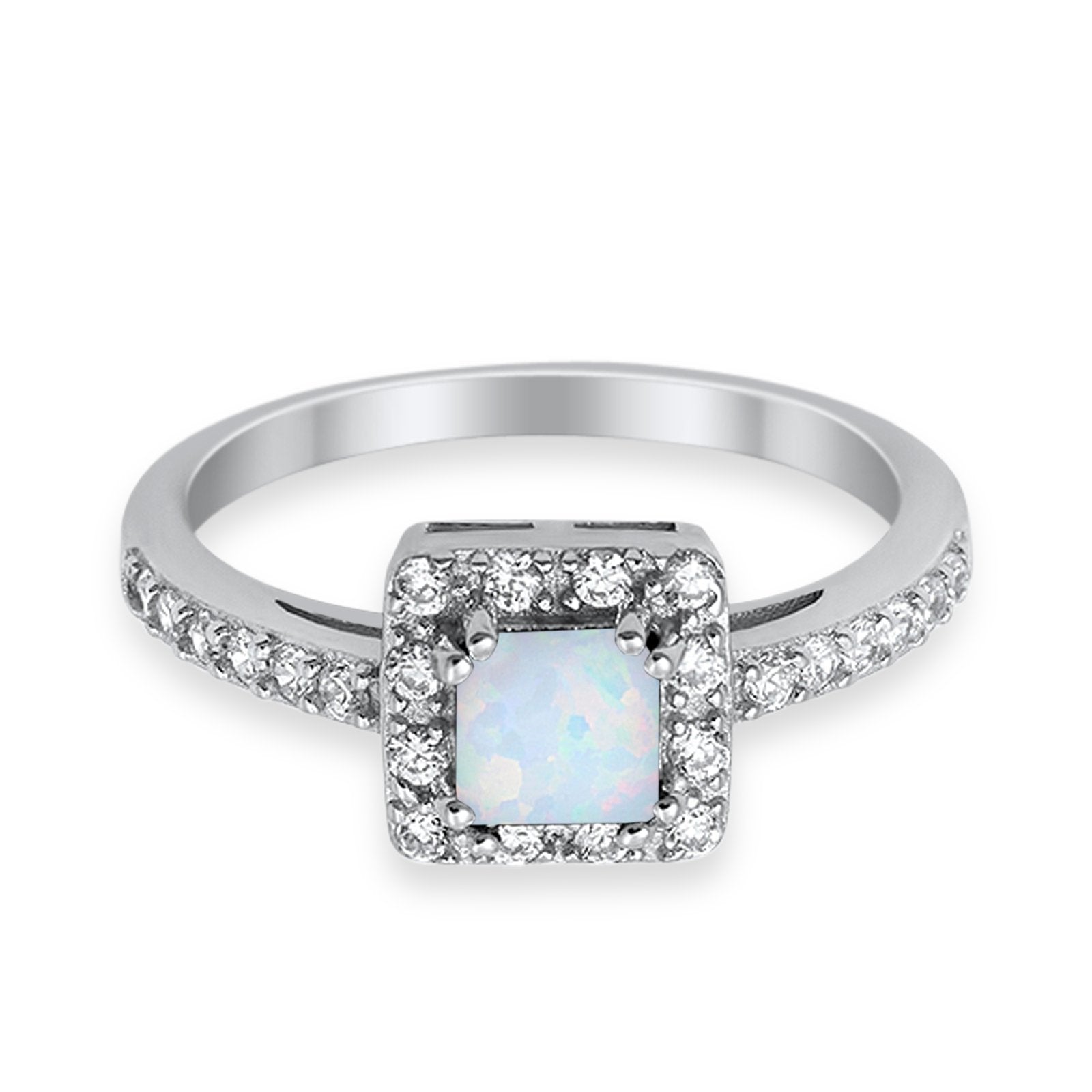 Halo Engagement Ring Princess Cut Simulated CZ 925 Sterling Silver