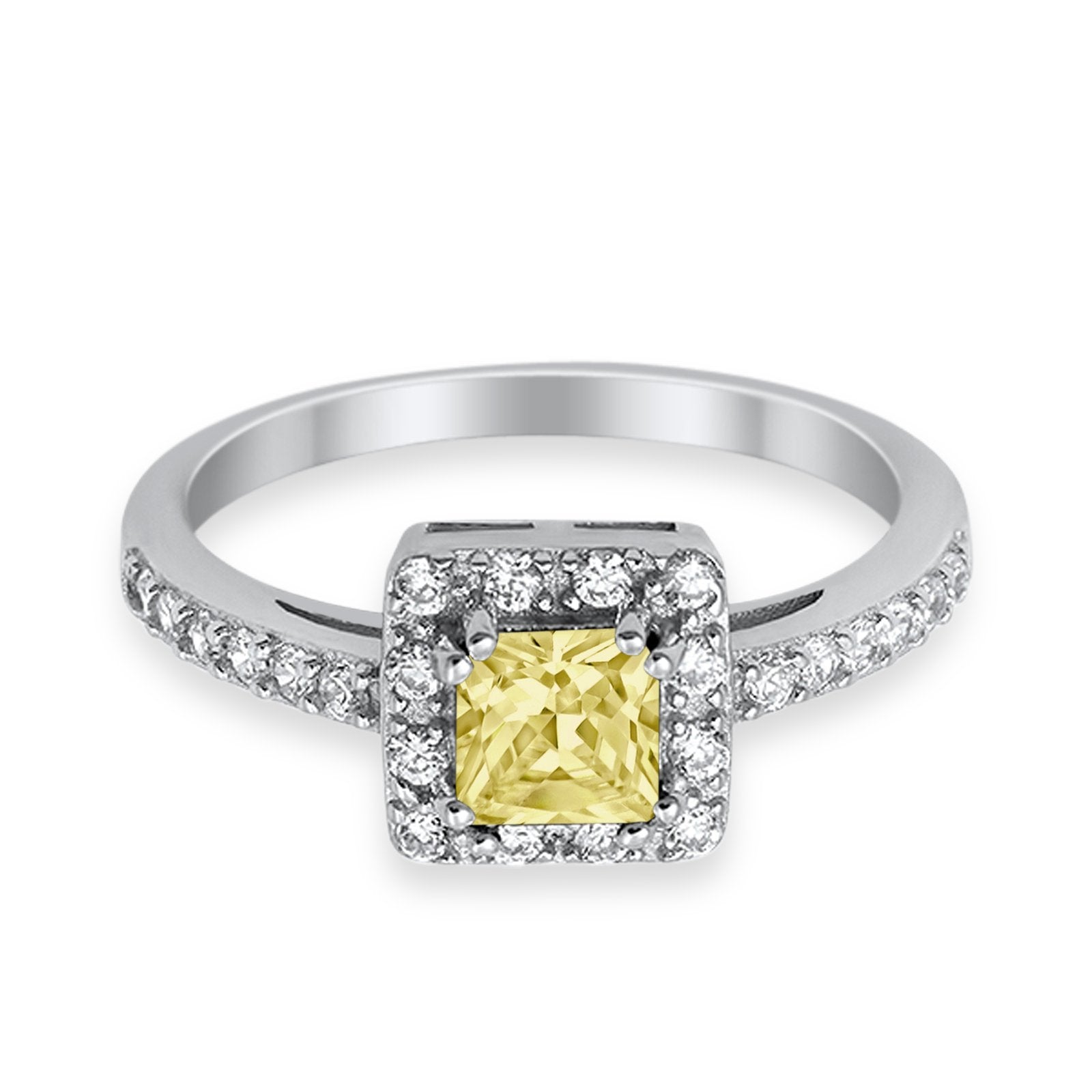Halo Engagement Ring Princess Cut Simulated CZ 925 Sterling Silver