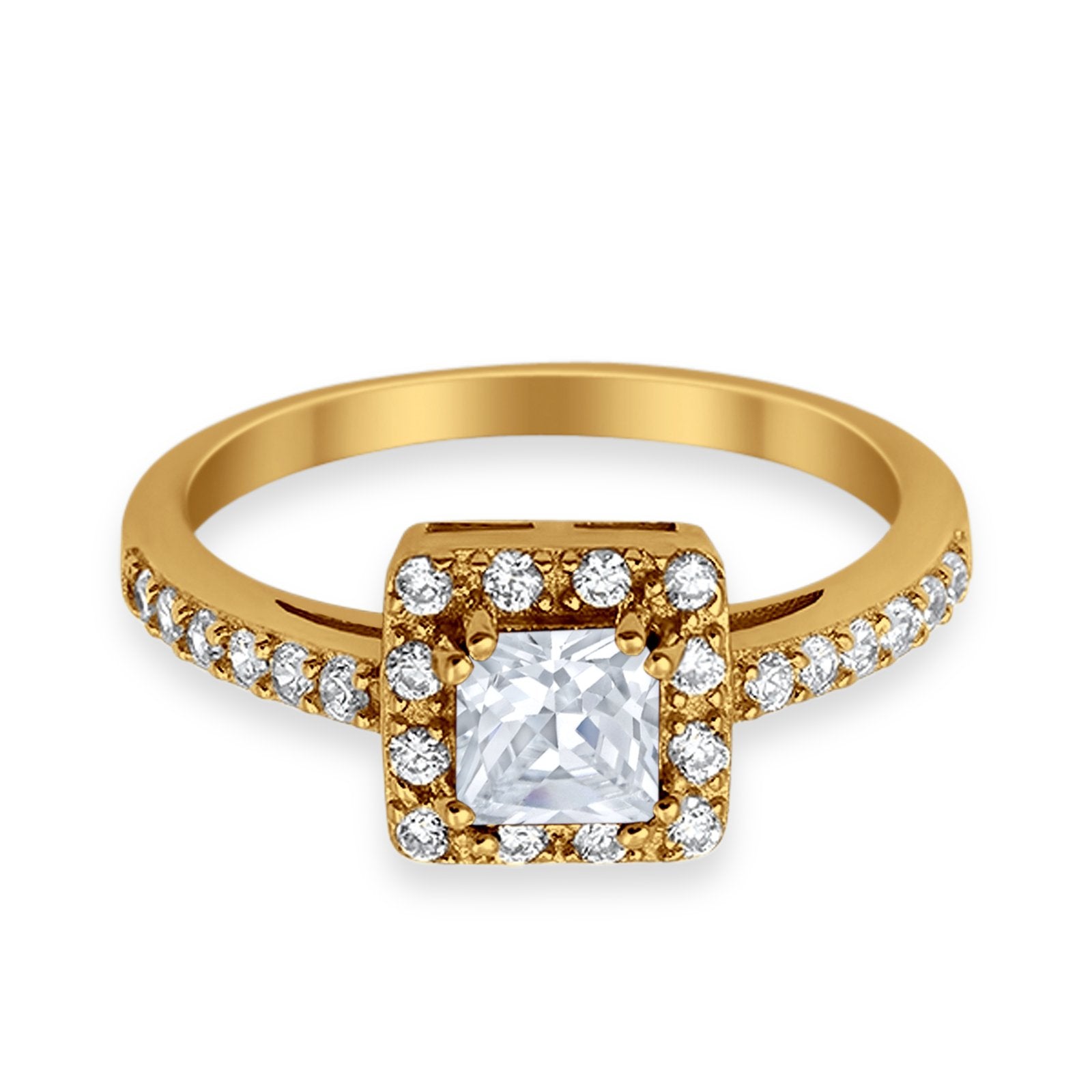 Halo Engagement Ring Princess Cut Simulated CZ 925 Sterling Silver