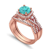 Halo Wedding Trio Piece Ring Simulated Cubic Zirconia 925 Sterling Silver