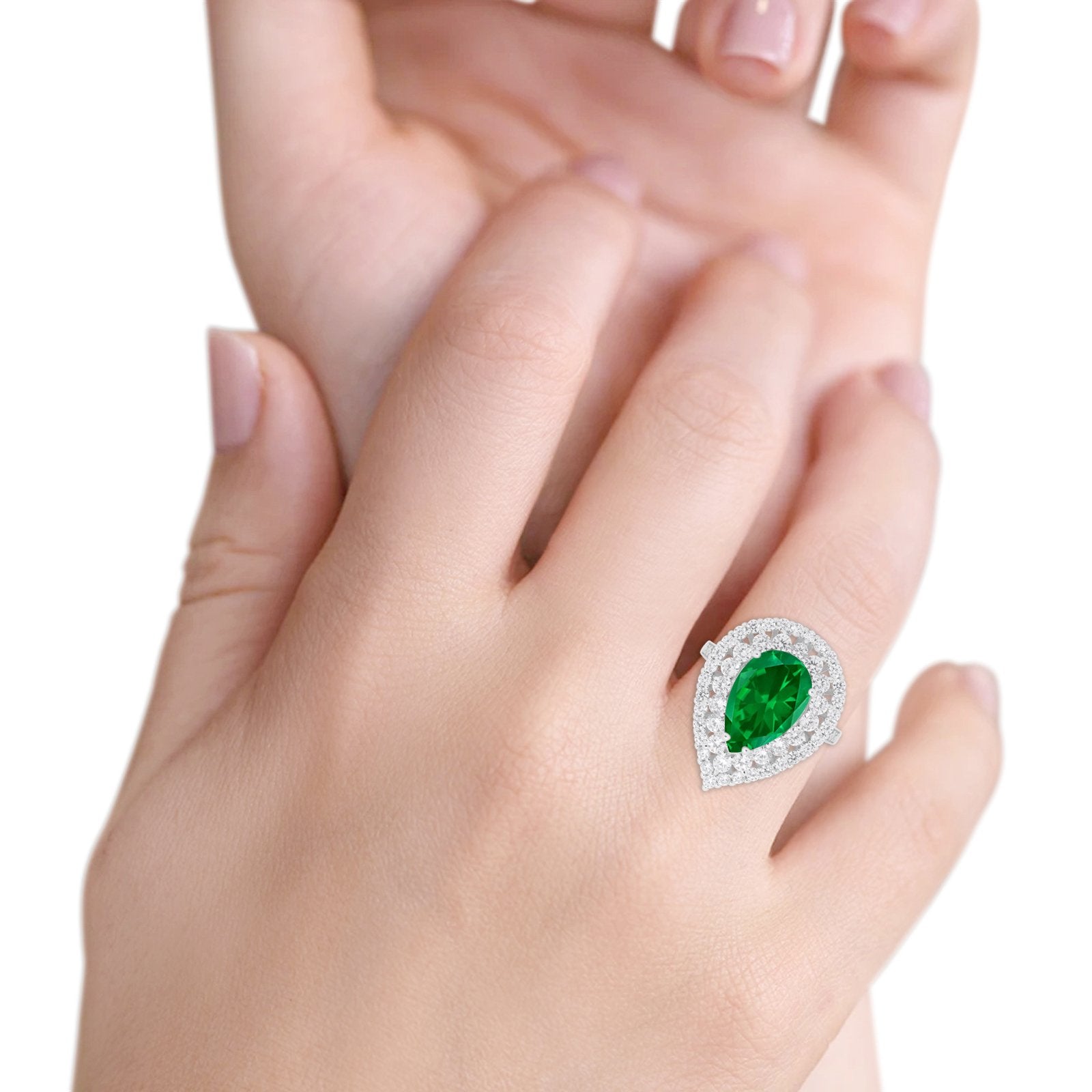 Teardrop Cocktail Ring Pear Round Cubic Zirconia 925 Sterling Silver