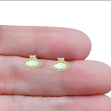 Halo Marquise Art Deco Stud Earring Created Opal 925 Sterling Silver (10.9mm)