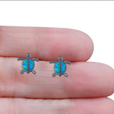 Turtle Stud Earring Created Opal Solid 925 Sterling Silver (14mm)