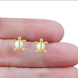 Turtle Stud Earring Created Opal Solid 925 Sterling Silver (14mm)