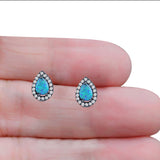 Halo Teardrop Bridal Pear Stud Earring Created Opal Solid 925 Sterling Silver (13mm)