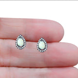 Halo Teardrop Bridal Pear Stud Earring Created Opal Solid 925 Sterling Silver (13mm)