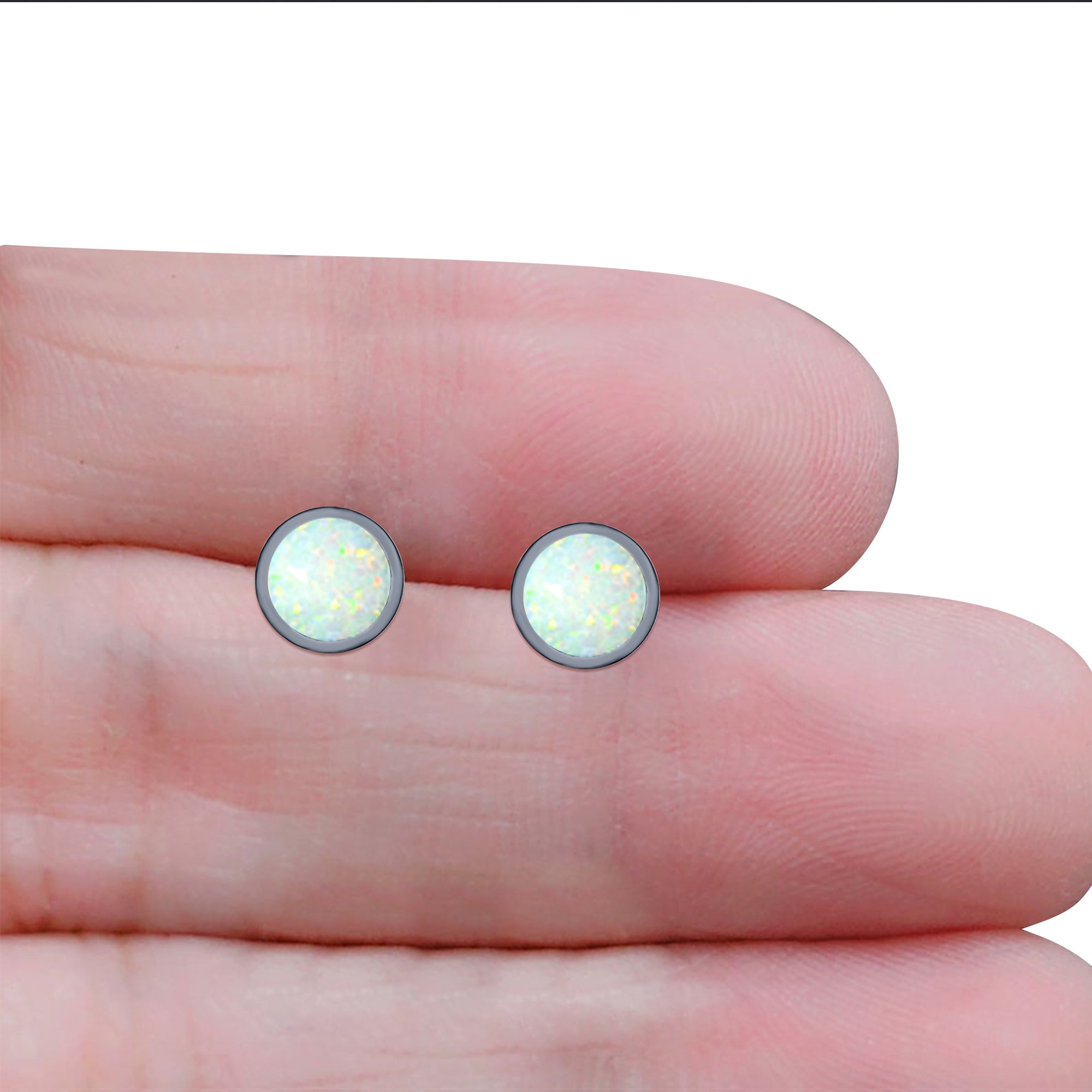 Round Stud Earring Created Opal Solid 925 Sterling Silver (4mm)
