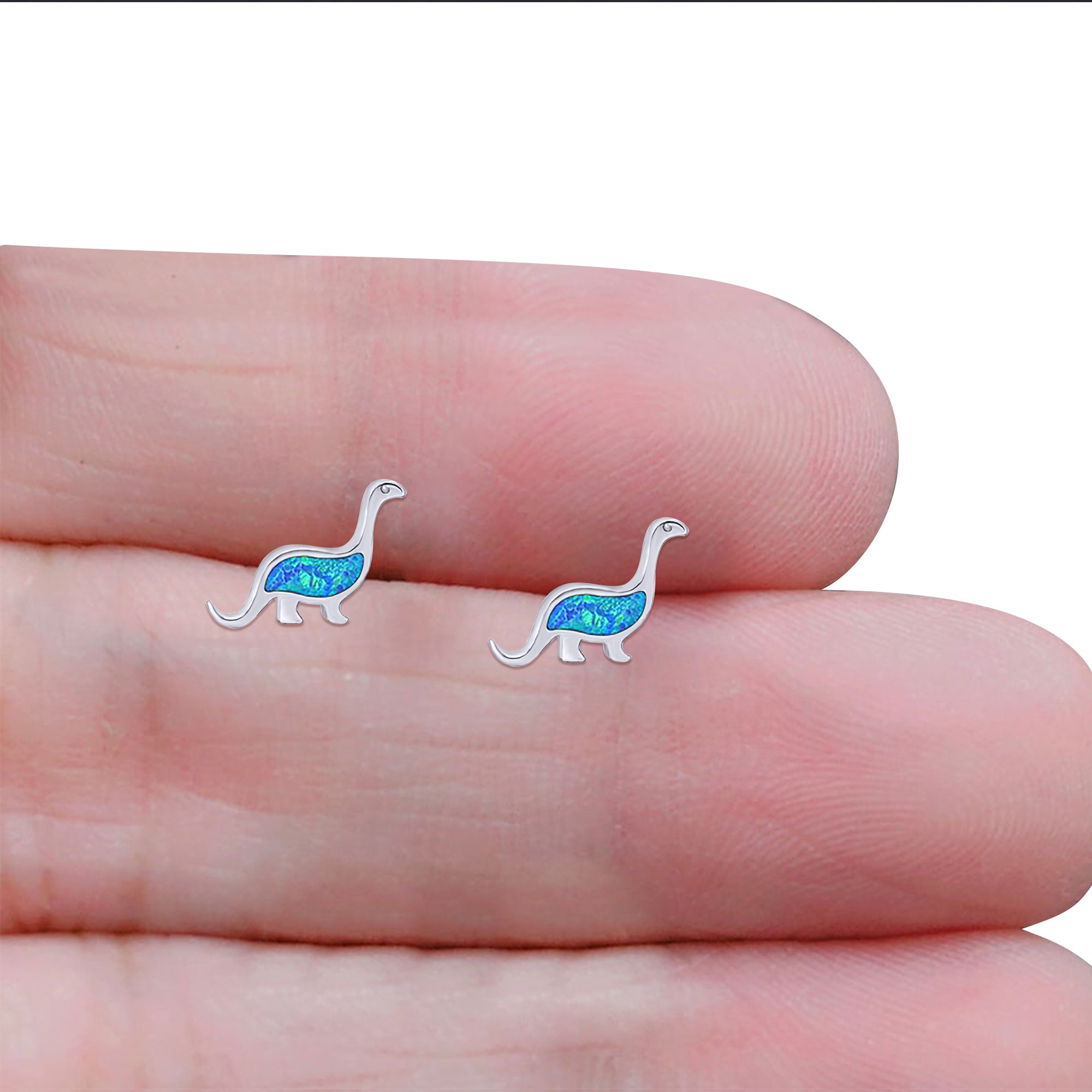 Dinosaur Stud Earring Created Opal 925 Sterling Silver (9mm)