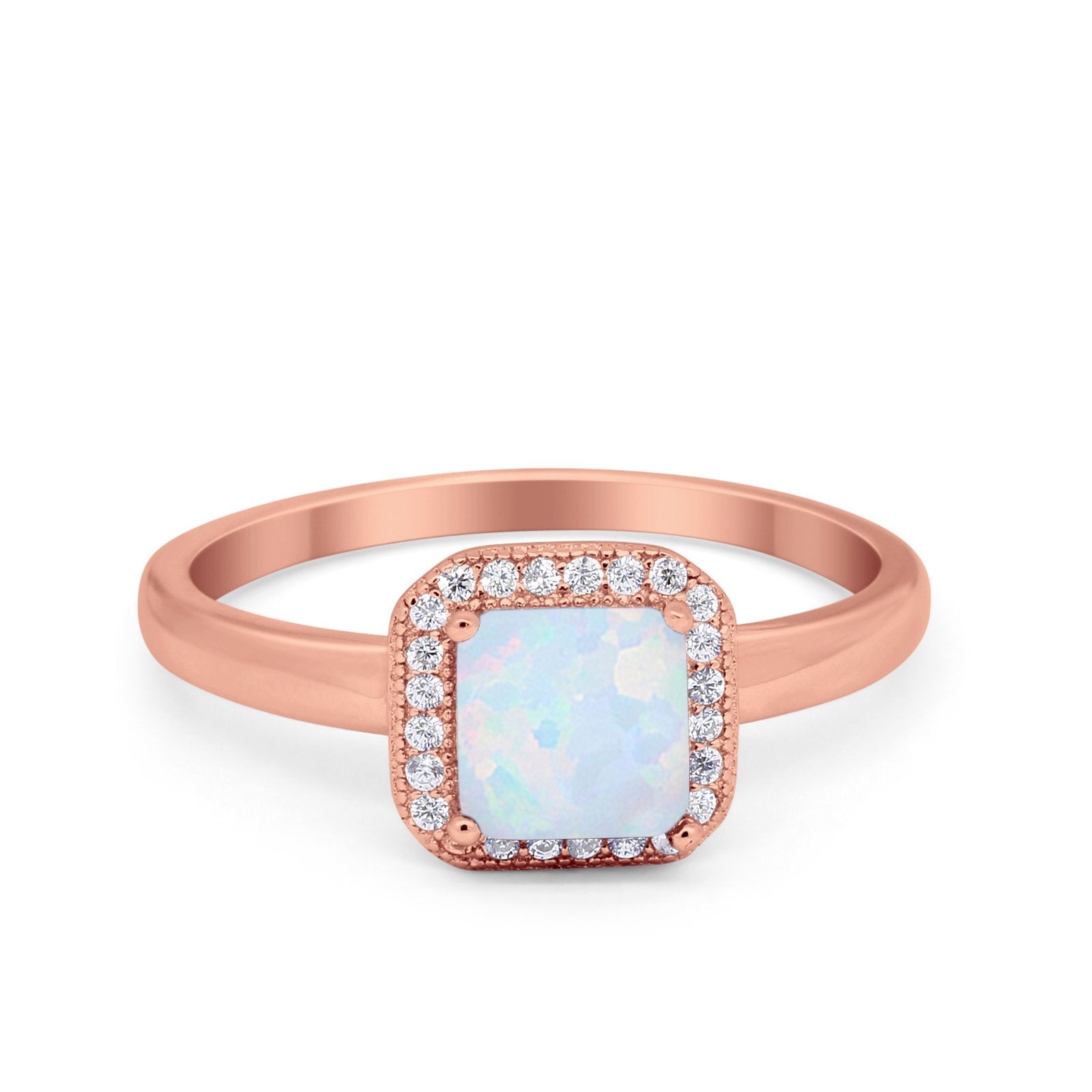 Halo Engagement Ring Simulated Cubic Zirconia 925 Sterling Silver