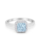 Halo Engagement Ring Simulated Cubic Zirconia 925 Sterling Silver