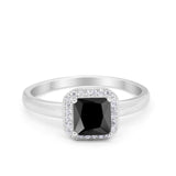 Halo Engagement Ring Simulated Cubic Zirconia 925 Sterling Silver