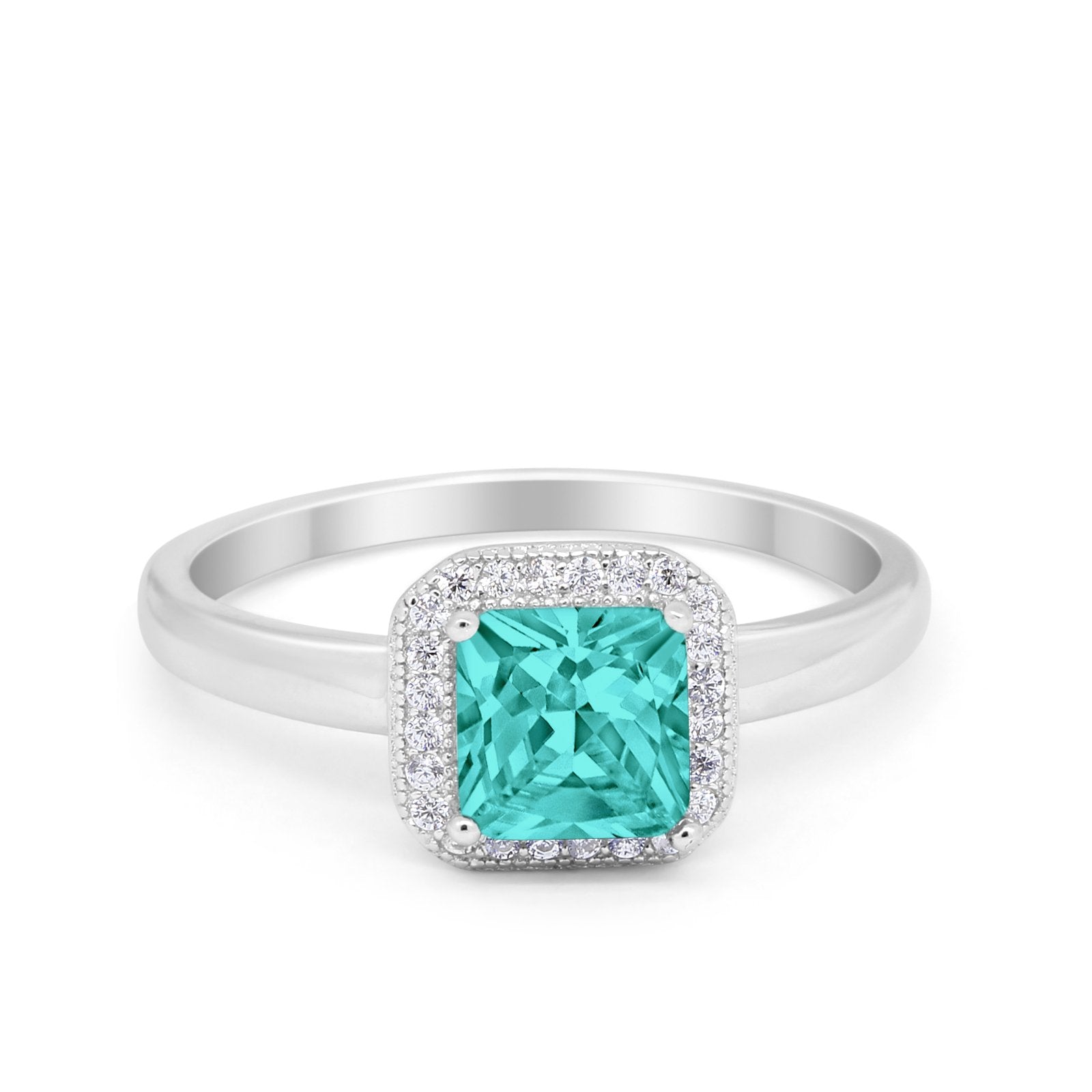 Halo Engagement Ring Simulated Cubic Zirconia 925 Sterling Silver