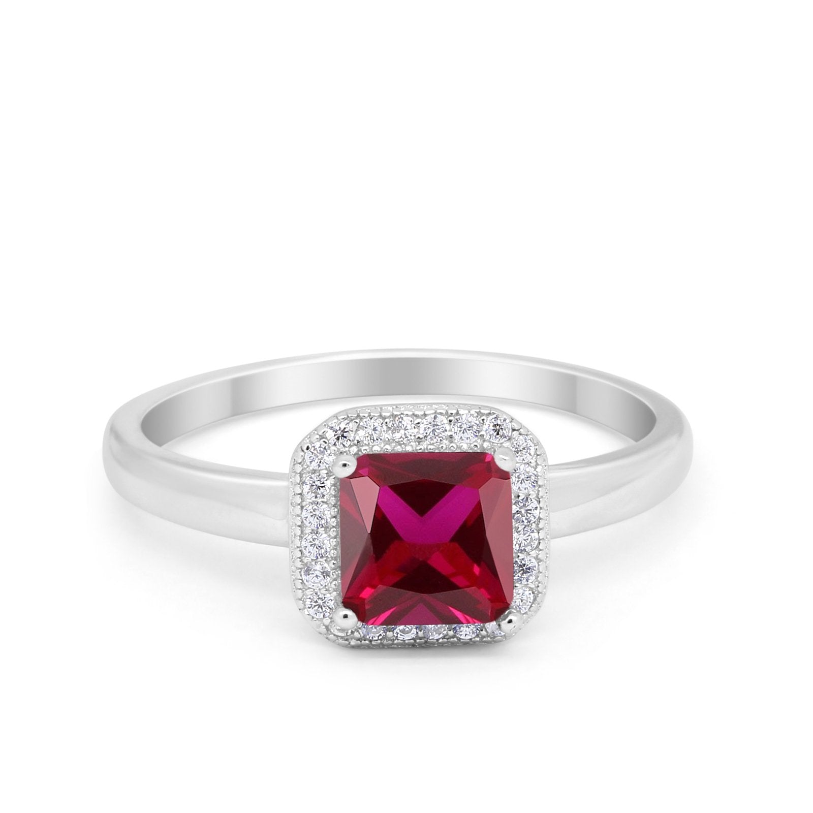 Halo Engagement Ring Simulated Cubic Zirconia 925 Sterling Silver