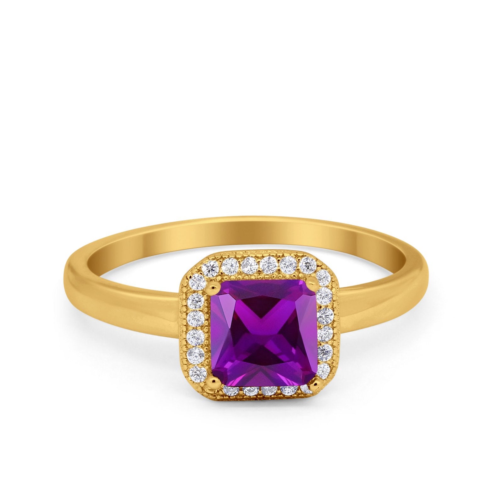 Halo Engagement Ring Simulated Cubic Zirconia 925 Sterling Silver