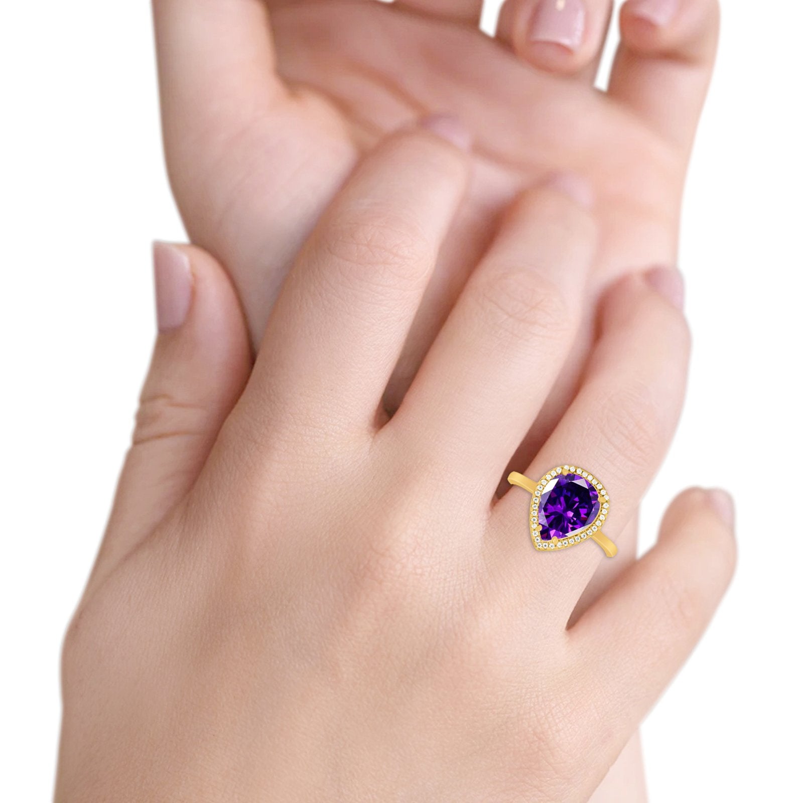 Halo Teardrop Wedding Ring Pear Simulated Cubic Zirconia 925 Sterling Silver
