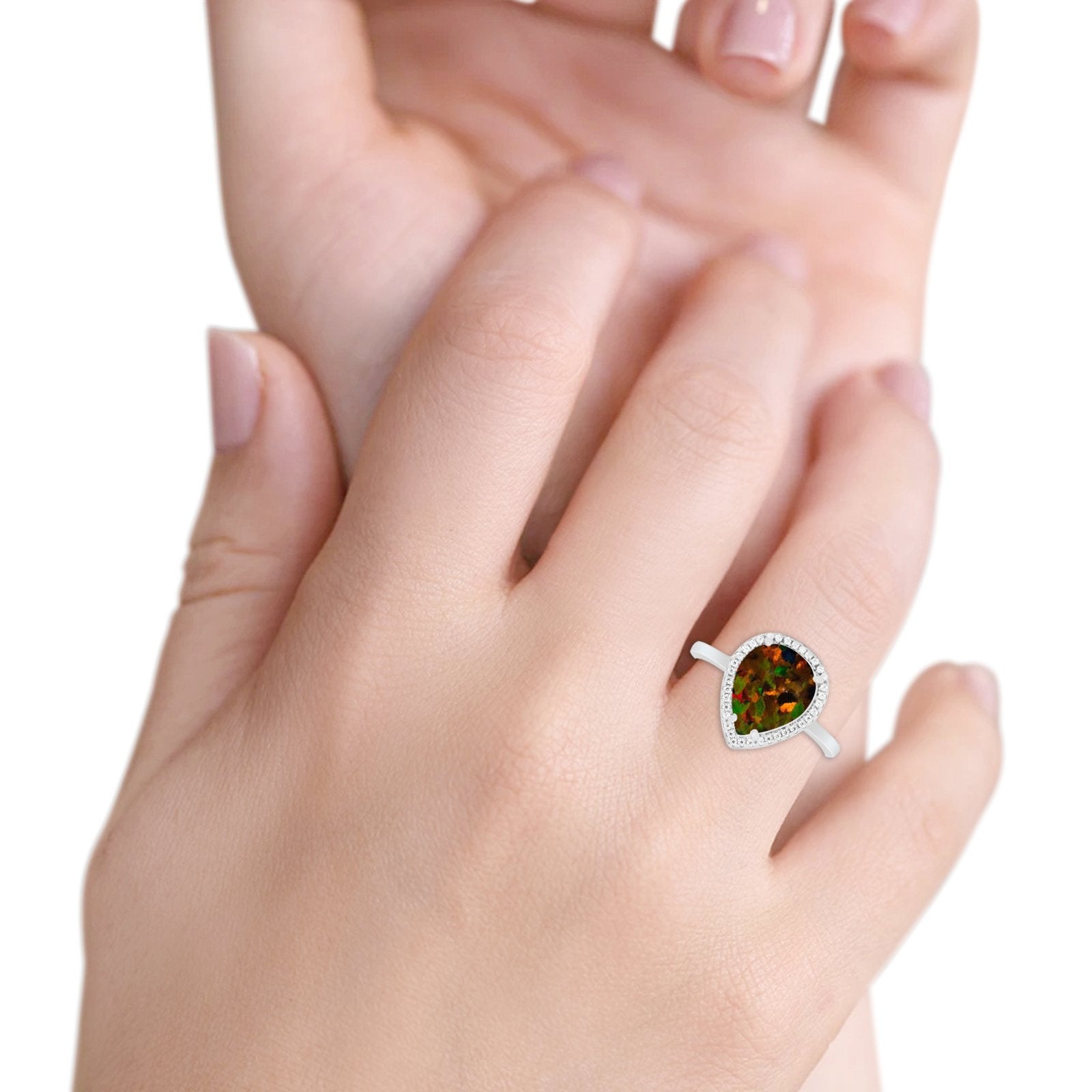 Halo Teardrop Wedding Ring Pear Simulated Cubic Zirconia 925 Sterling Silver