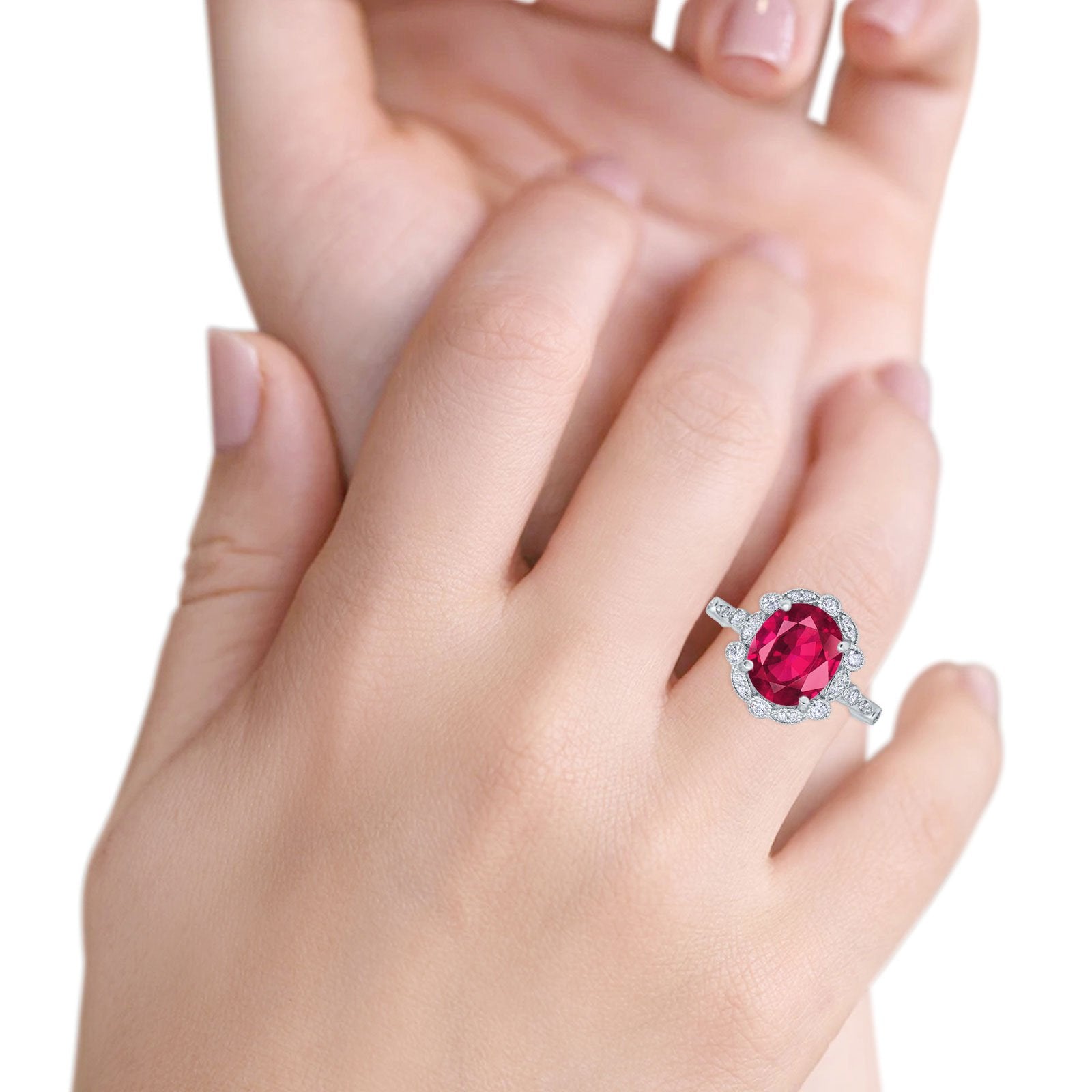 Large Oval Art Deco Wedding Ring Simulated Cubic Zirconia 925 Sterling Silver