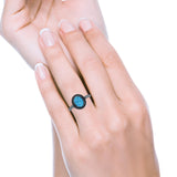 Petite Dainty Lab Opal Ring Solid Round Oxidized 925 Sterling Silver