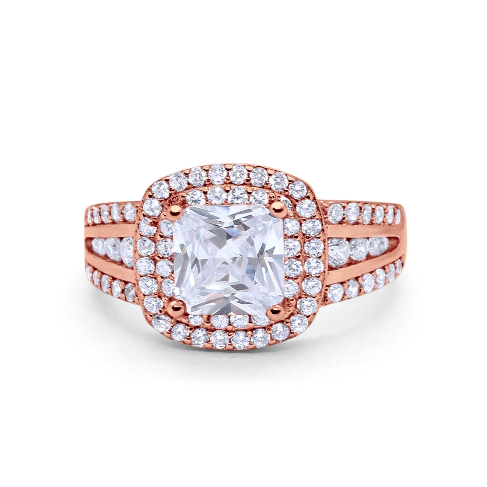 Halo Art Deco Wedding Ring Simulated Cubic Zirconia 925 Sterling Silver