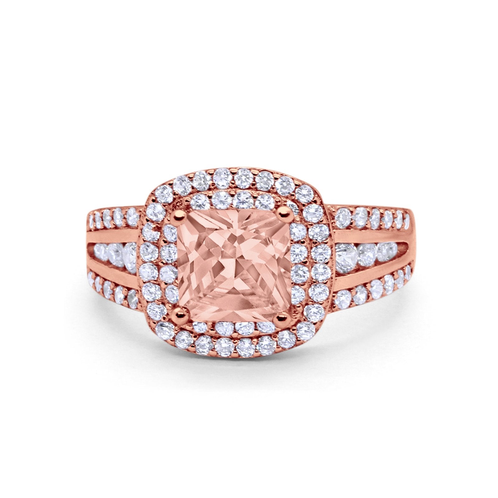 Halo Art Deco Wedding Ring Simulated Cubic Zirconia 925 Sterling Silver
