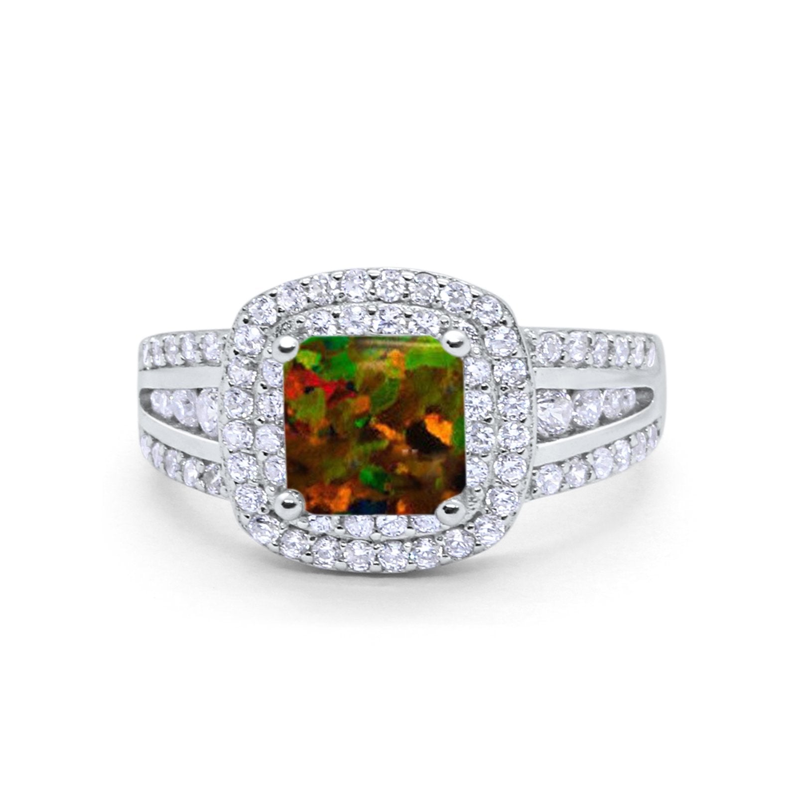 Halo Art Deco Wedding Ring Simulated Cubic Zirconia 925 Sterling Silver
