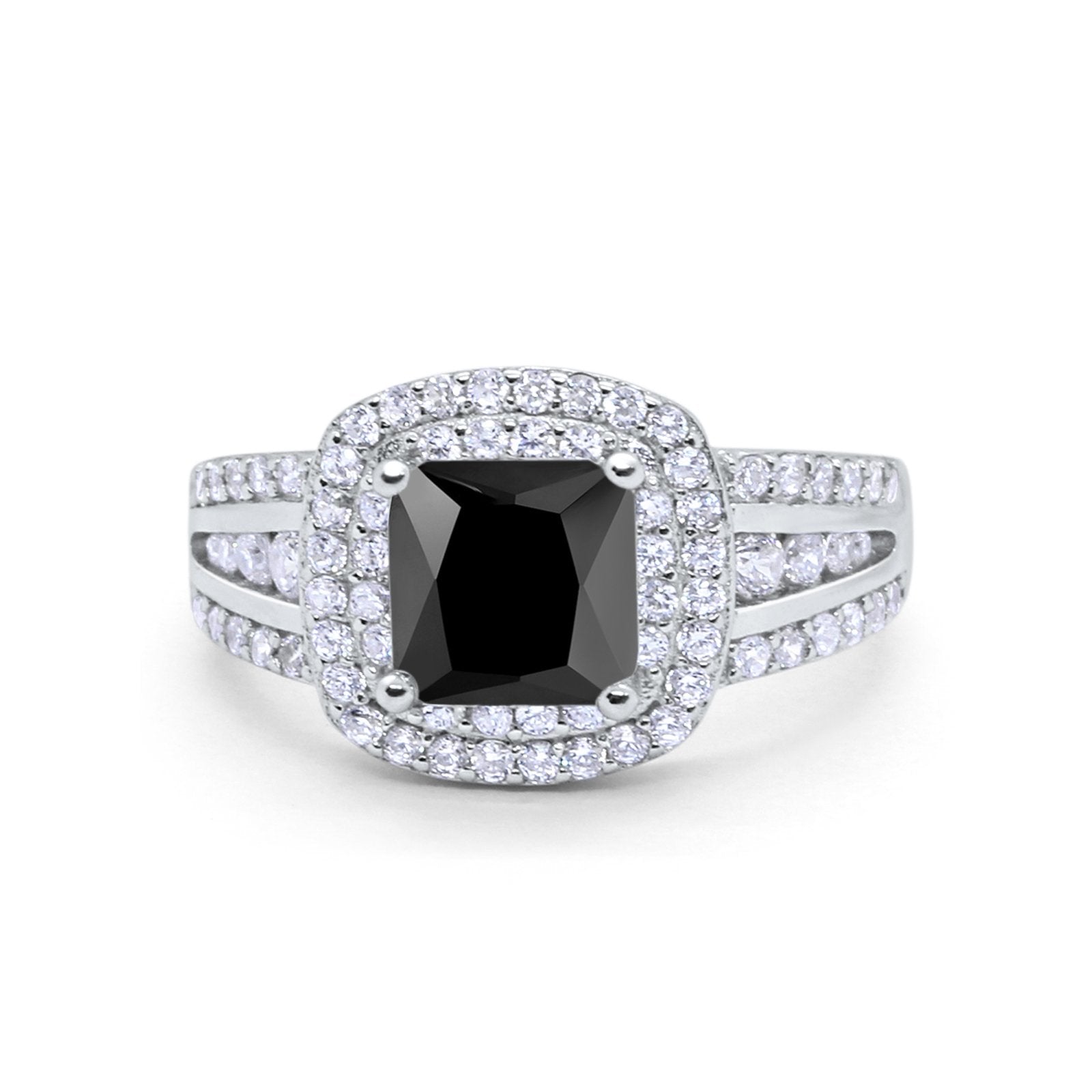 Halo Art Deco Wedding Ring Simulated Cubic Zirconia 925 Sterling Silver