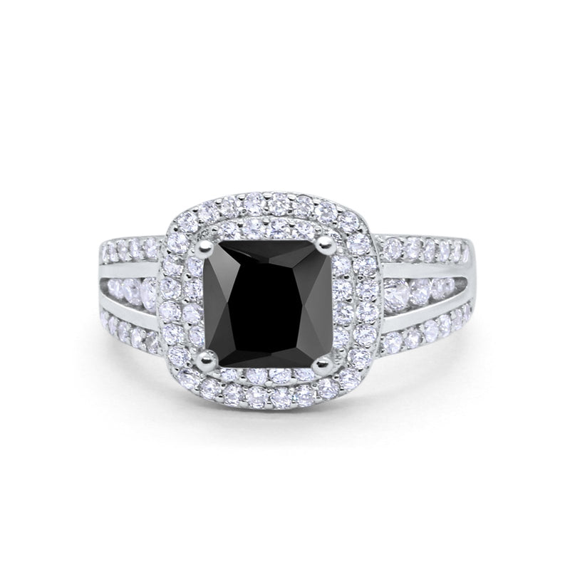 Halo Art Deco Wedding Ring Simulated Cubic Zirconia 925 Sterling Silver