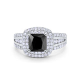 Halo Art Deco Wedding Ring Simulated Cubic Zirconia 925 Sterling Silver