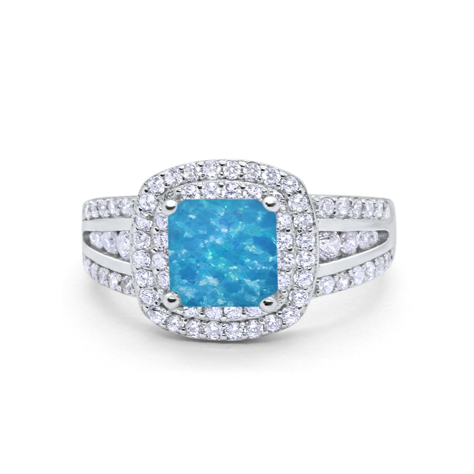 Halo Art Deco Wedding Ring Simulated Cubic Zirconia 925 Sterling Silver