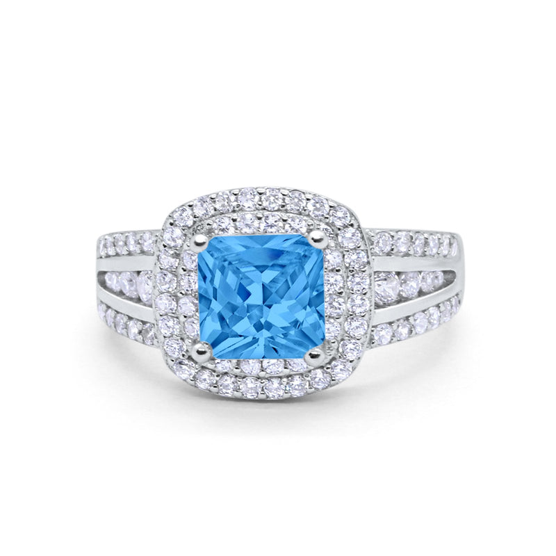 Halo Art Deco Wedding Ring Simulated Cubic Zirconia 925 Sterling Silver