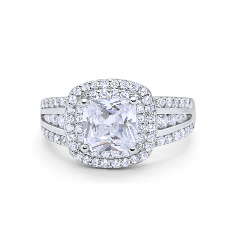 Halo Art Deco Wedding Ring Simulated Cubic Zirconia 925 Sterling Silver
