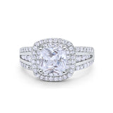 Halo Art Deco Wedding Ring Simulated Cubic Zirconia 925 Sterling Silver