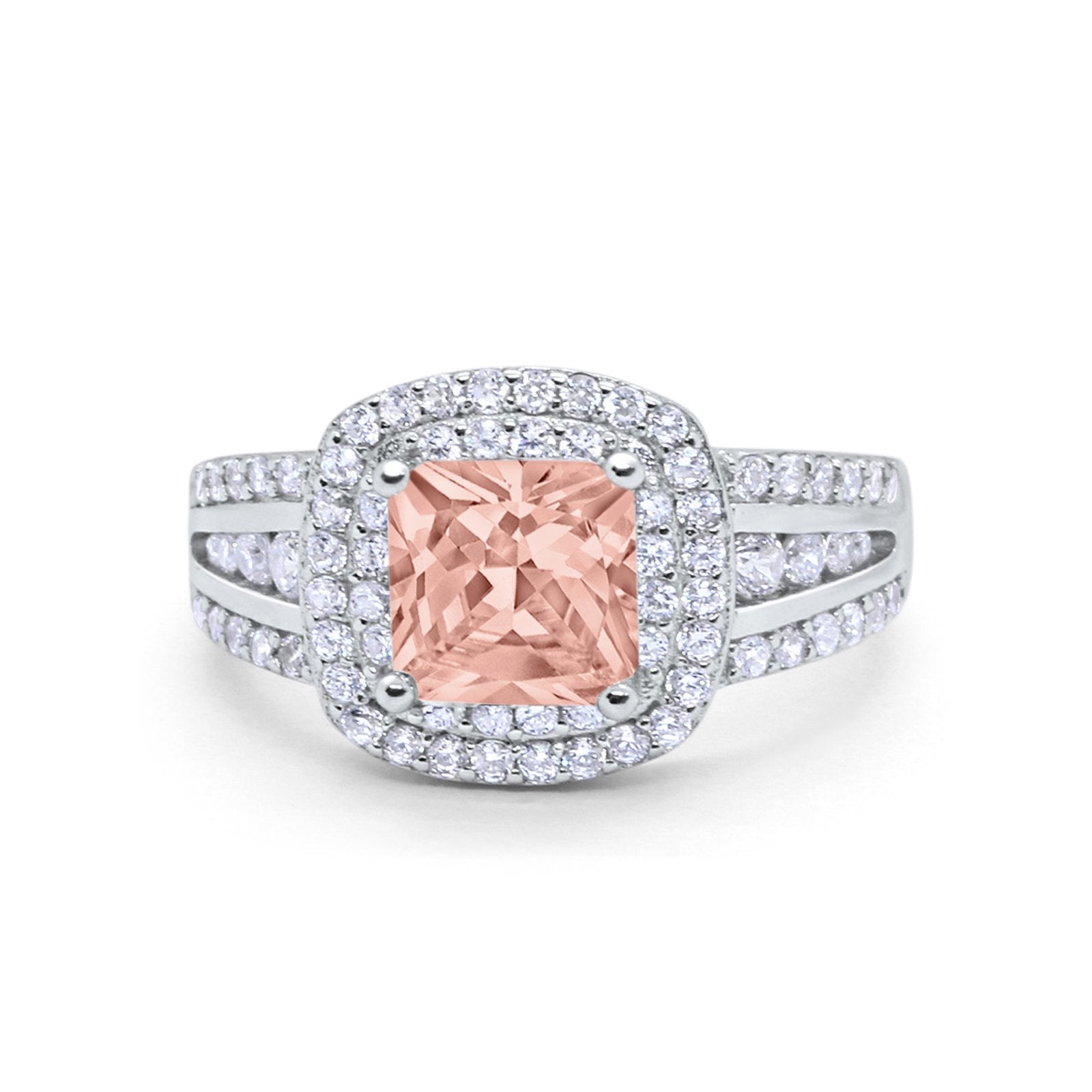 Halo Art Deco Wedding Ring Simulated Cubic Zirconia 925 Sterling Silver