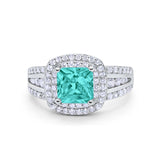 Halo Art Deco Wedding Ring Simulated Cubic Zirconia 925 Sterling Silver