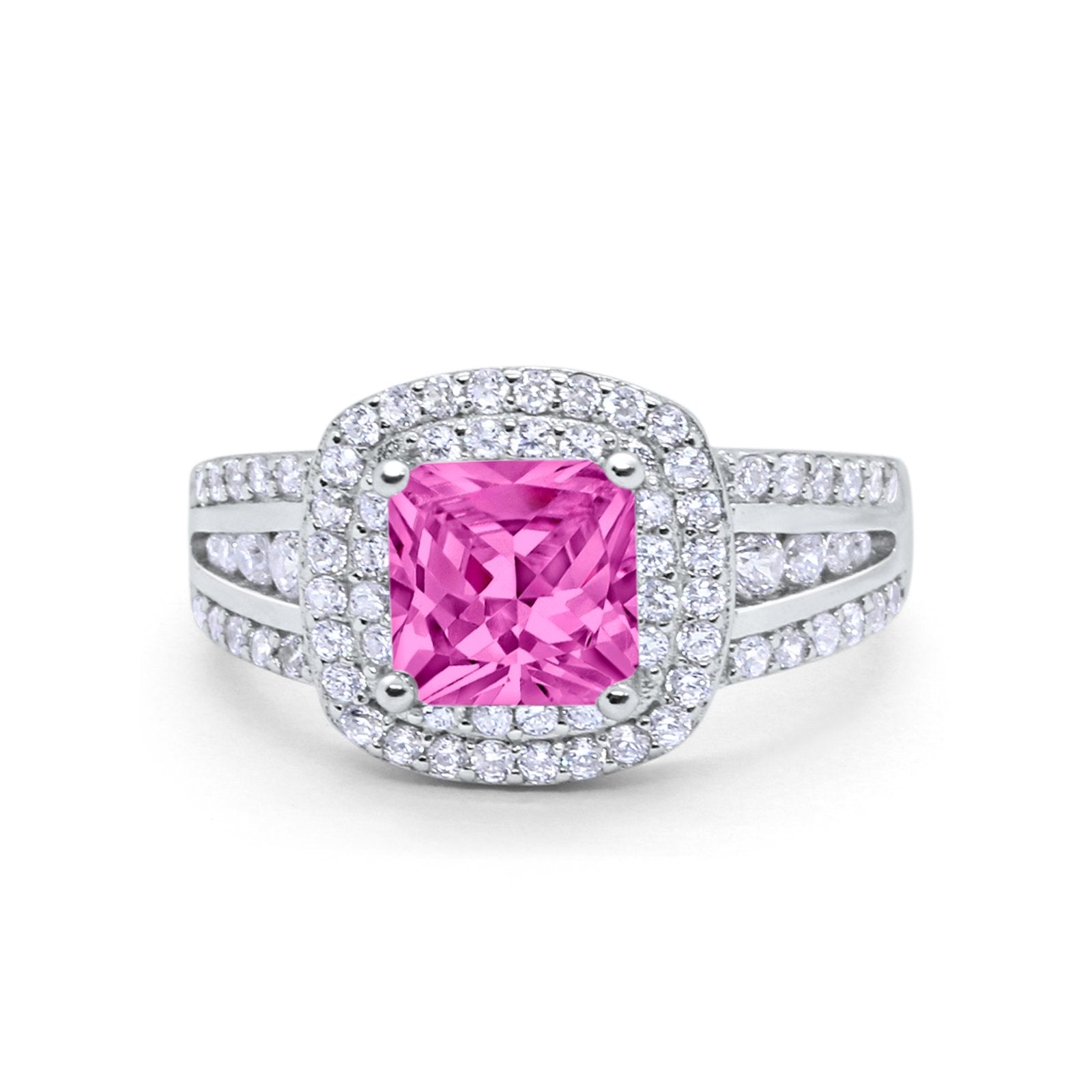 Halo Art Deco Wedding Ring Simulated Cubic Zirconia 925 Sterling Silver