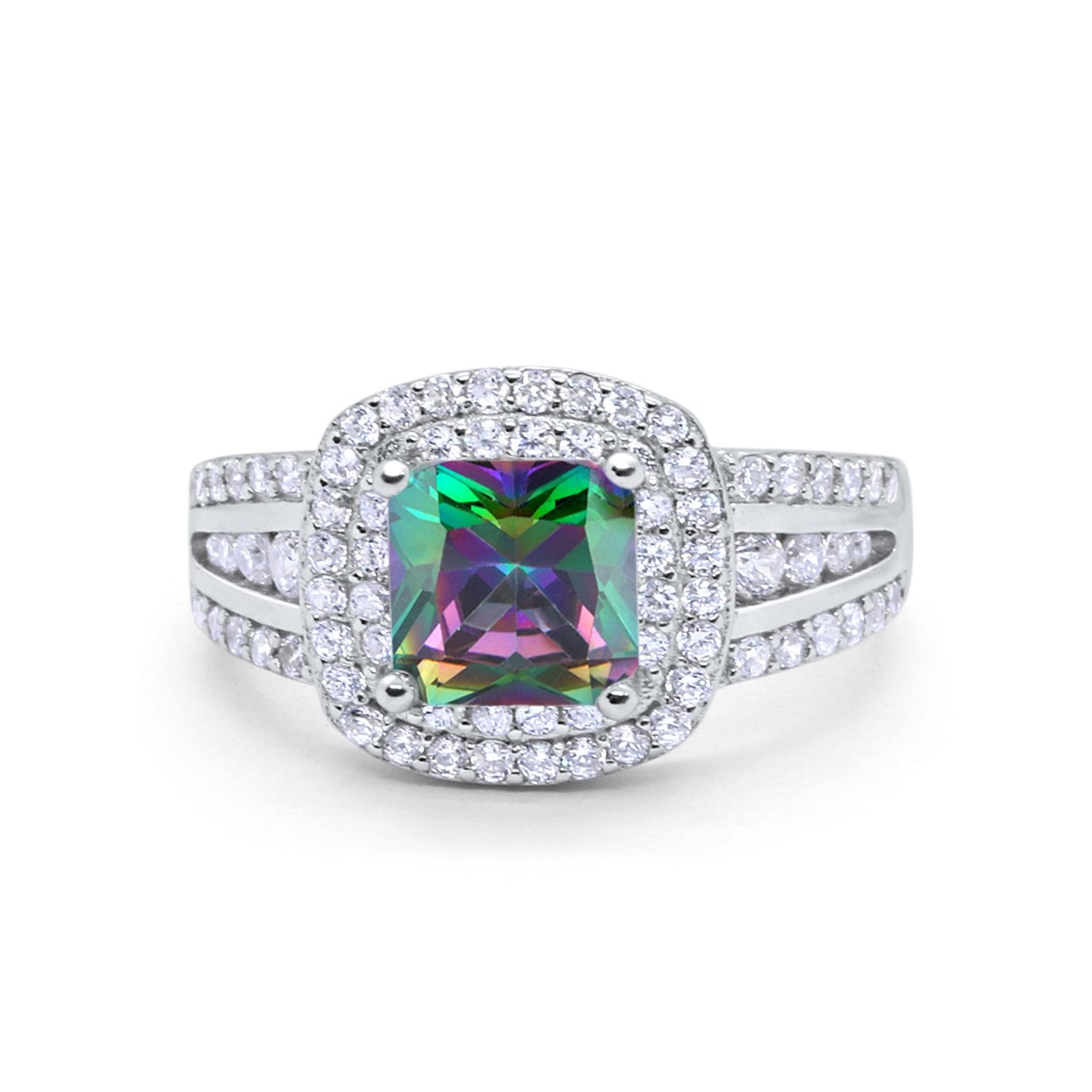 Halo Art Deco Wedding Ring Simulated Cubic Zirconia 925 Sterling Silver