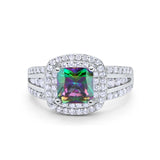 Halo Art Deco Wedding Ring Simulated Cubic Zirconia 925 Sterling Silver