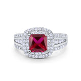 Halo Art Deco Wedding Ring Simulated Cubic Zirconia 925 Sterling Silver