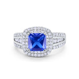 Halo Art Deco Wedding Ring Simulated Cubic Zirconia 925 Sterling Silver