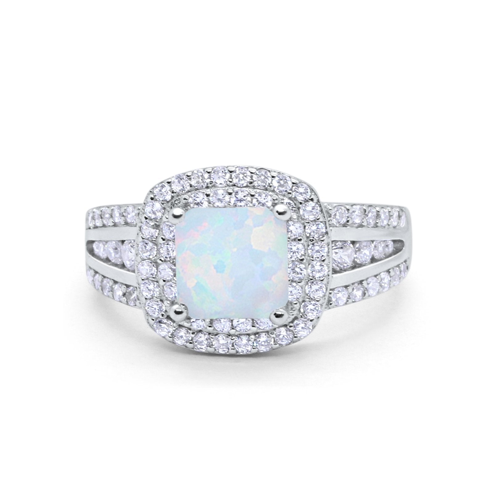 Halo Art Deco Wedding Ring Simulated Cubic Zirconia 925 Sterling Silver