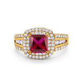 Halo Art Deco Wedding Ring Simulated Cubic Zirconia 925 Sterling Silver