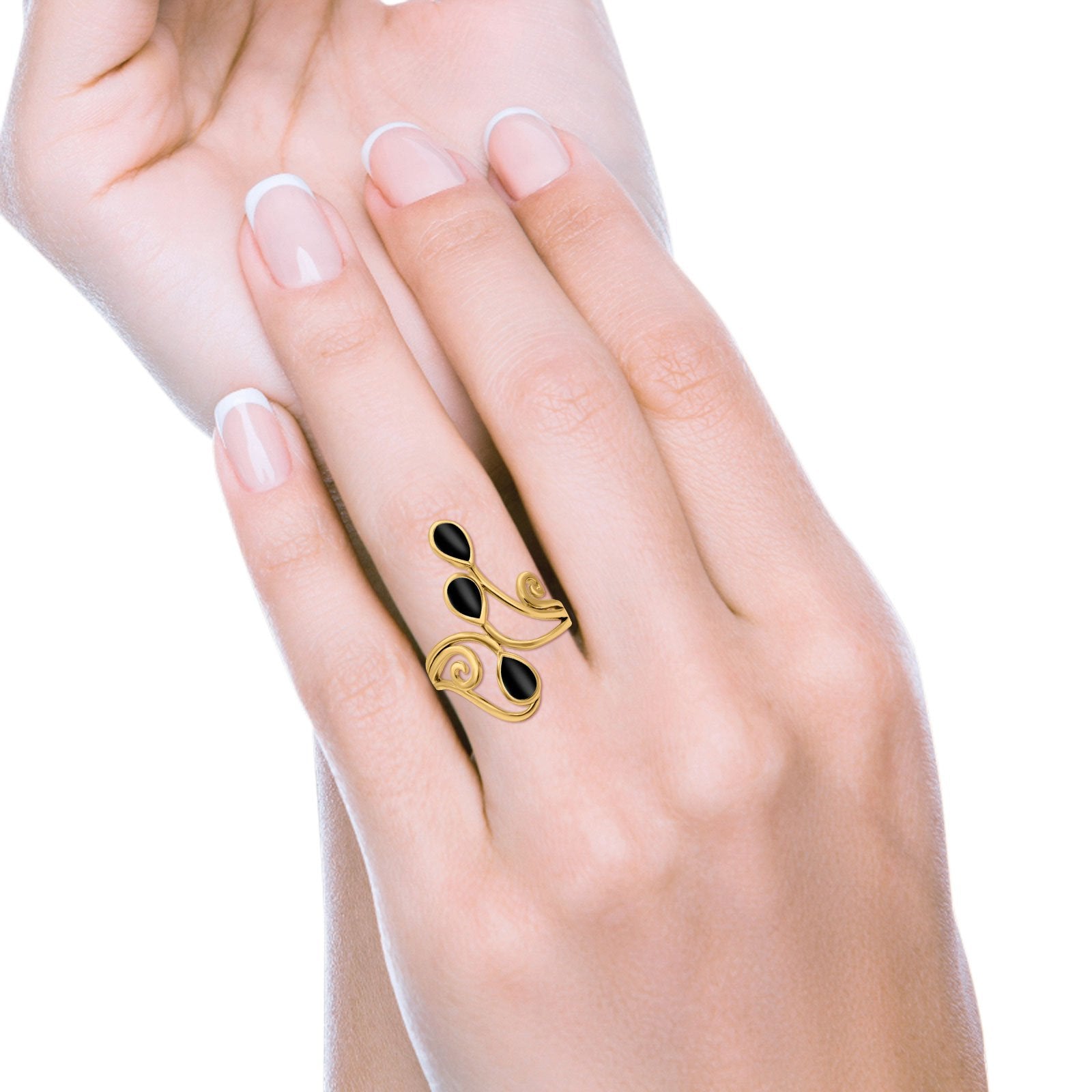 Fashion Teardrop Pear Swirl Spiral Ring Rhodium Plated Created Opal 925 Sterling Silver