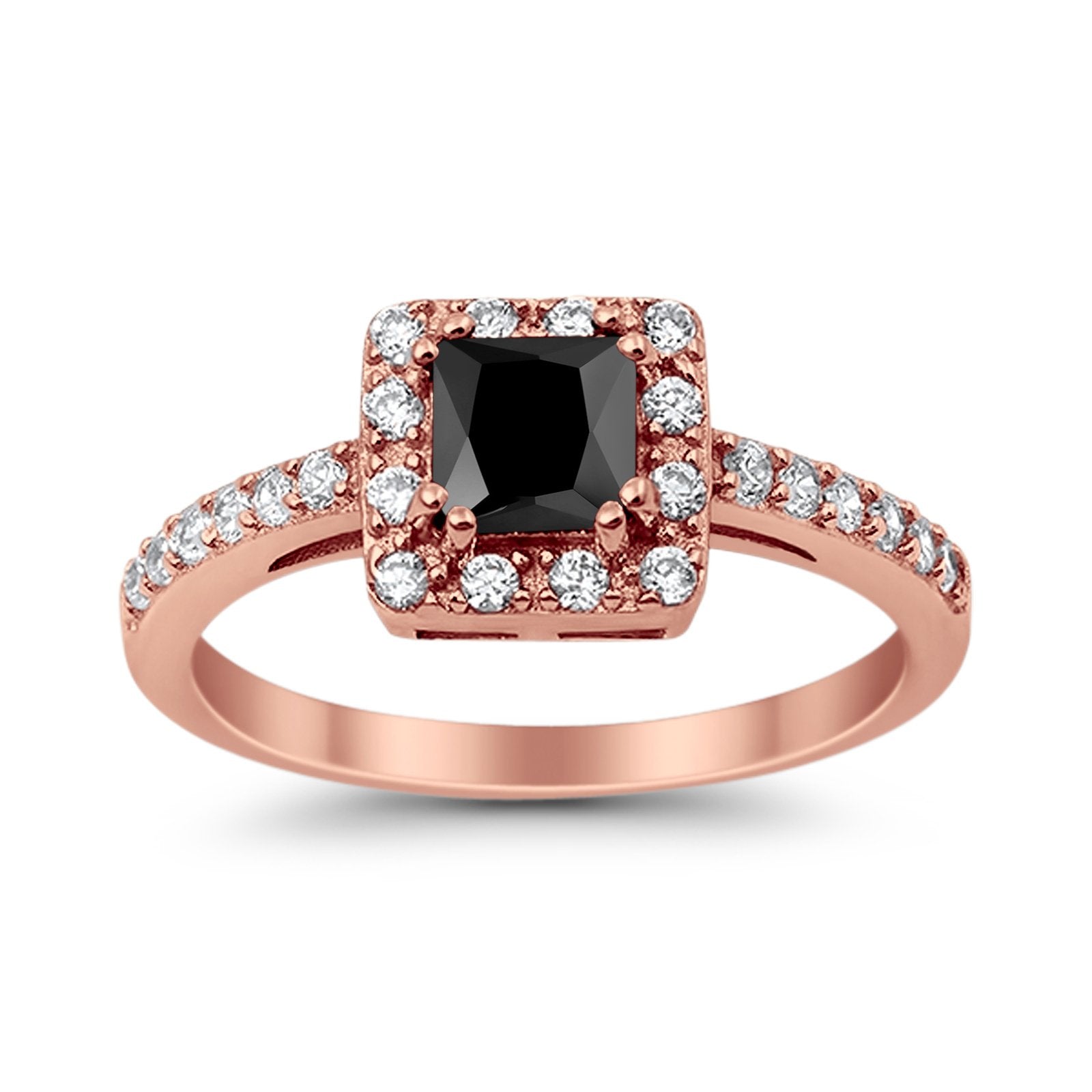 Halo Engagement Ring Princess Cut Simulated CZ 925 Sterling Silver